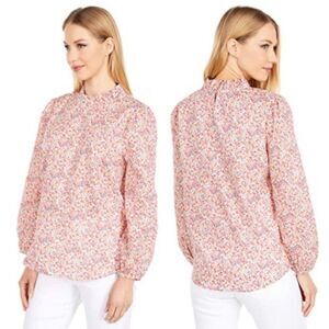 J. Crew XS Floral Ruffle Neck Long Sleeve Blouse Liberty London‎ Phoebe Floral